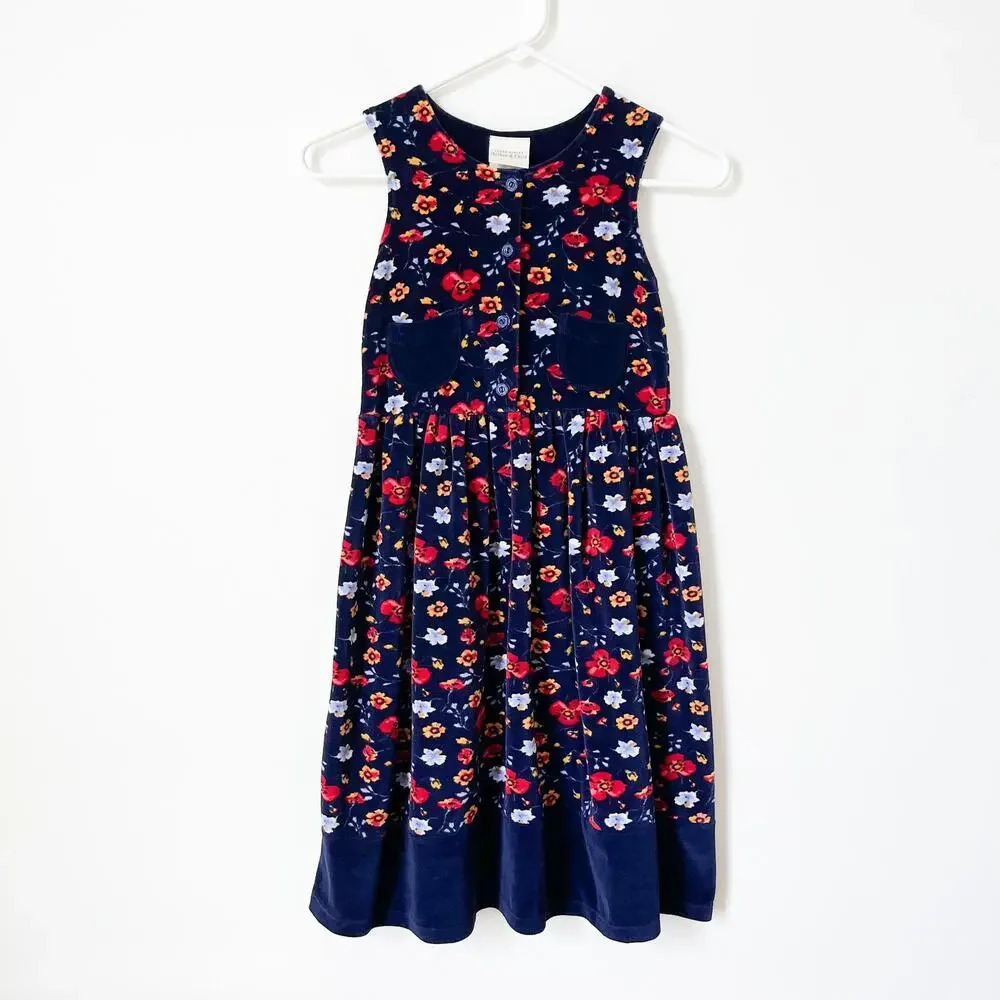 Laura Ashley‎ Mother & Child Vintage Navy Floral Dress Girls 7 Sleeveless Fall
